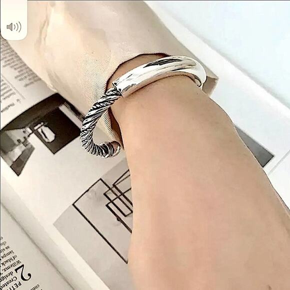 Sterling Silver Twisted Bangle Bracelet Cuff Unisex Mens Women’s Trendy - Picture 7 of 14